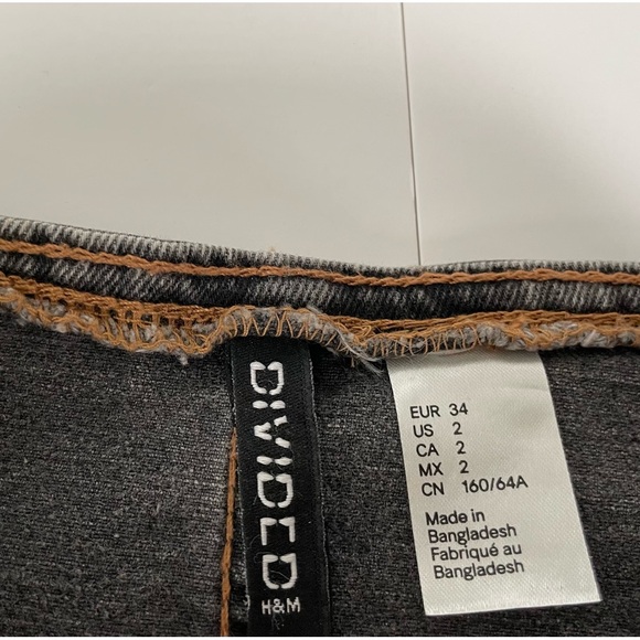 H&M Divided Black Denim Maxi Skirt High Waisted Column Front Vent Size 2 - Picture 6 of 11